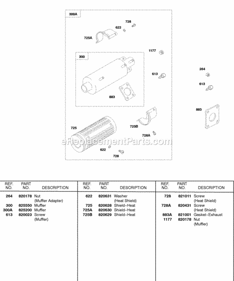 Muffler Diagram and Parts List for 522447-0105-E2  Briggs and Stratton Engine